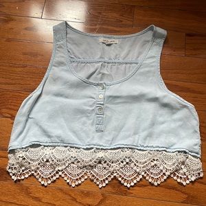 life in progress Blue Tank Top with White Fringe One Of a Kind!